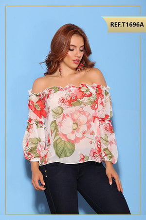 Ref. 003 -T1696A Blusa Sexy Colombiana Manga Larga - Ropa Colombiana