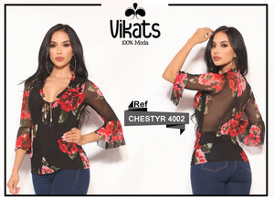 Ref. 017 -4002 Blusa Estampada Verano Colombiana - Ropa Colombiana