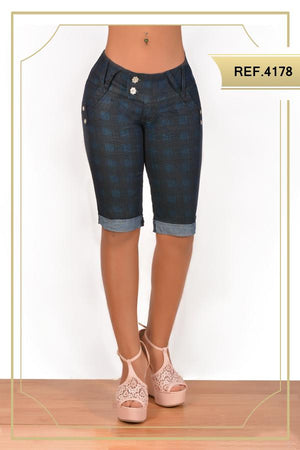 Ref. 001 -4178C Jean Capri de Dama Cheviotto levantacola - Ropa Colombiana