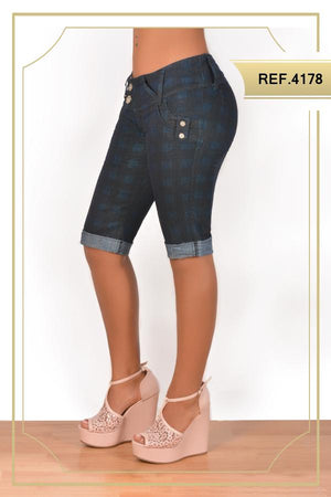 Ref. 001 -4178C Jean Capri de Dama Cheviotto levantacola - Ropa Colombiana