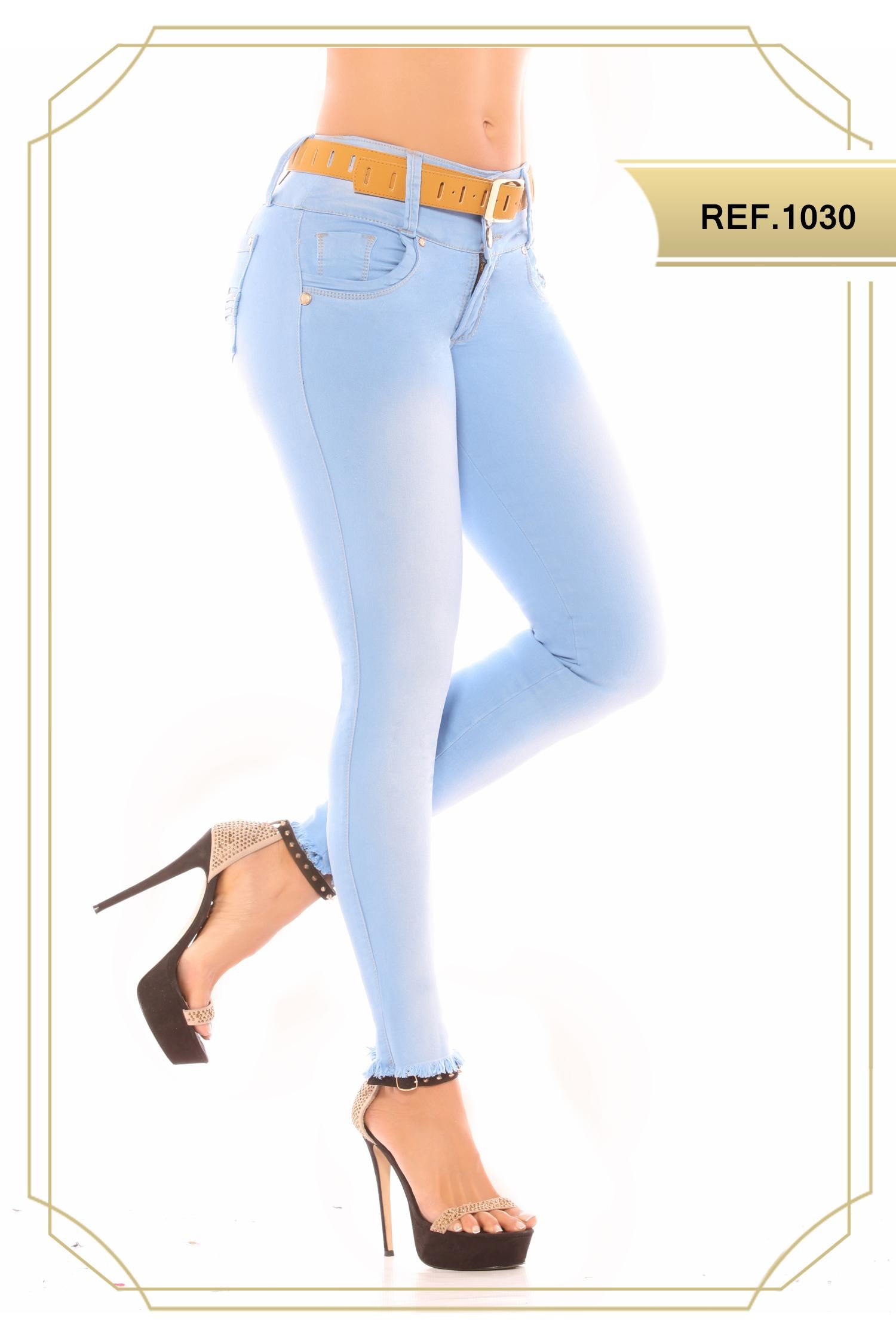 Ref. 051 -1030 Jean Azul Claro Con Bolsillos que levanta la cola - Ropa Colombiana