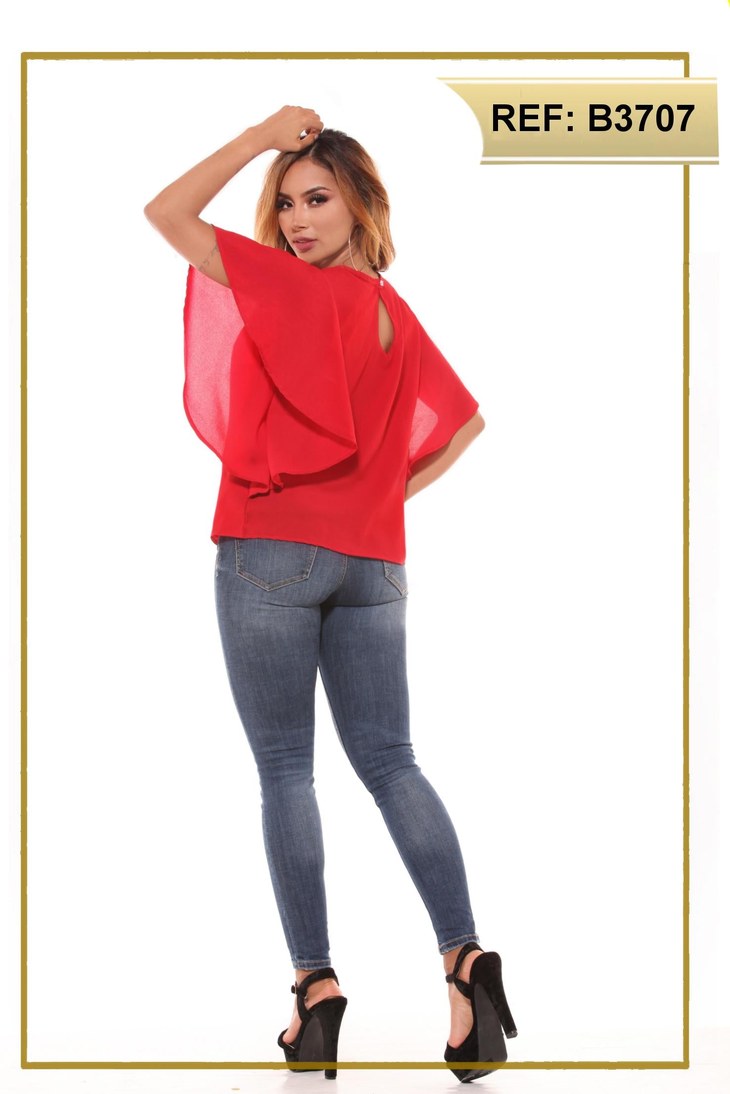 Ref. 004 -B3707 Blusa Colombiana de Dama con mangas cortas y anchas que le dan un hermoso toque a tu estilo original - Ropa Colombiana
