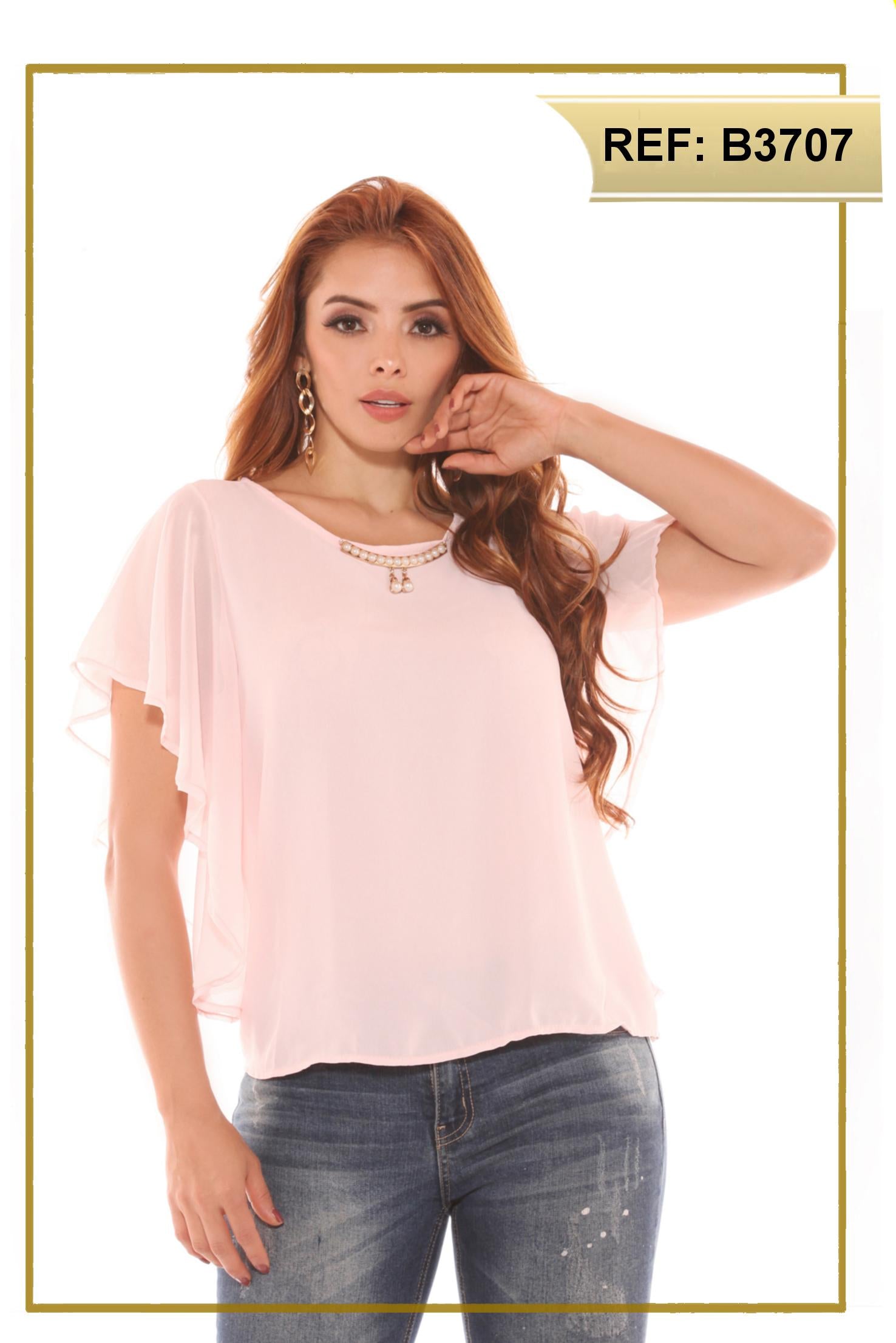 Ref. 004 -B3707 Blusa Colombiana de Dama con mangas cortas y anchas que le dan un hermoso toque a tu estilo original - Ropa Colombiana