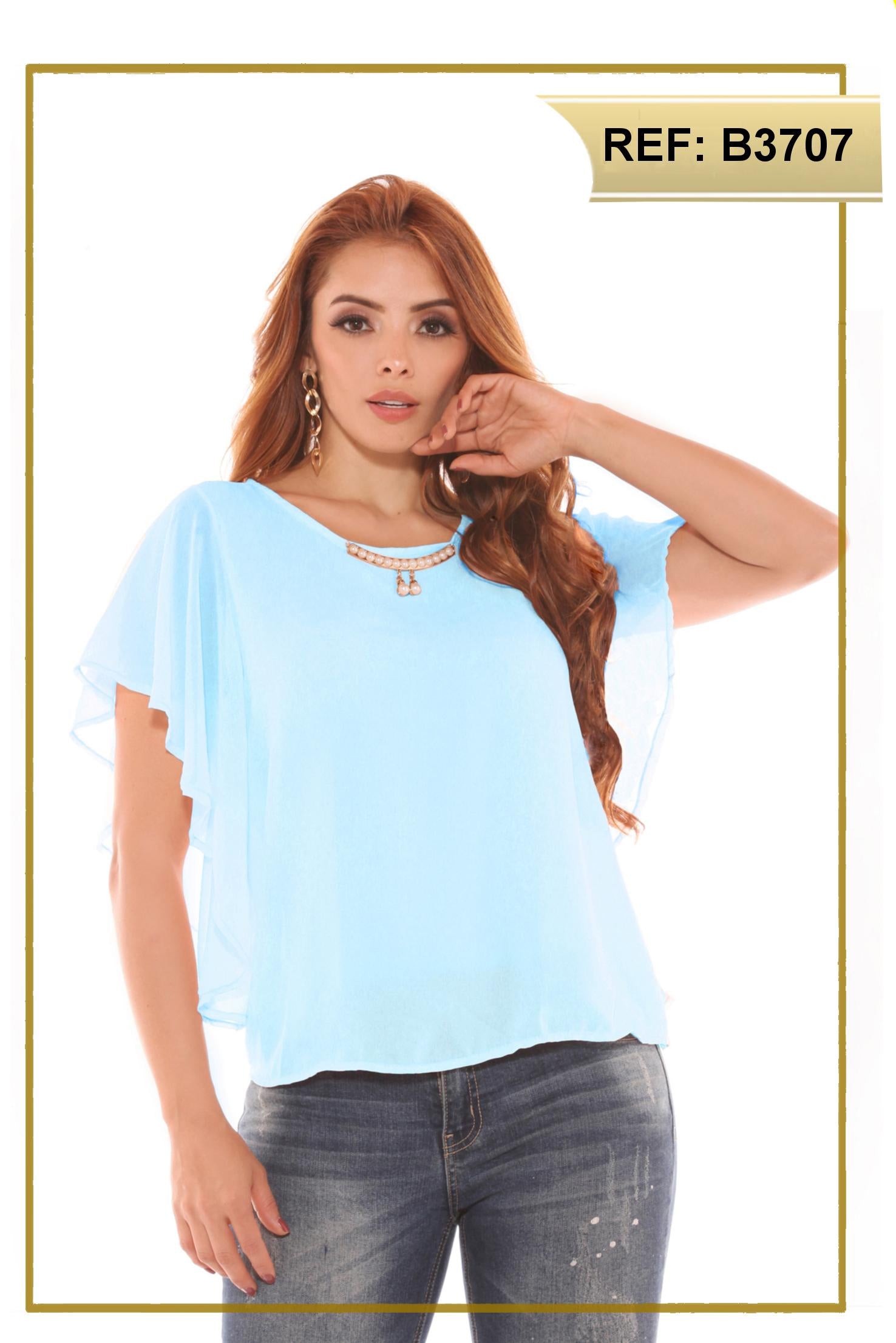 Ref. 004 -B3707 Blusa Colombiana de Dama con mangas cortas y anchas que le dan un hermoso toque a tu estilo original - Ropa Colombiana
