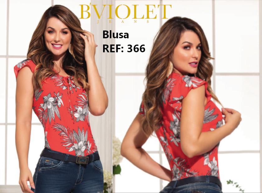 Ref. 059 -366 Blusa Colombiana de Dama de Manga Corta y Diseño de Verano con Flores. - Ropa Colombiana