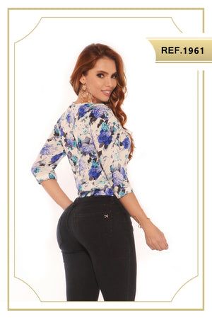 Ref. 015 -1961 Blusa Estampada con Guipur - Ropa Colombiana