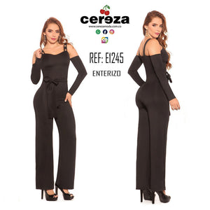 Ref. 004 -E1245 Enterizo tela Colombiana, Con Botas Anchas, Hermoso Horma y Tiras sobre los Hombros, Cinta Decorativa en la cintura. - Ropa Colombiana