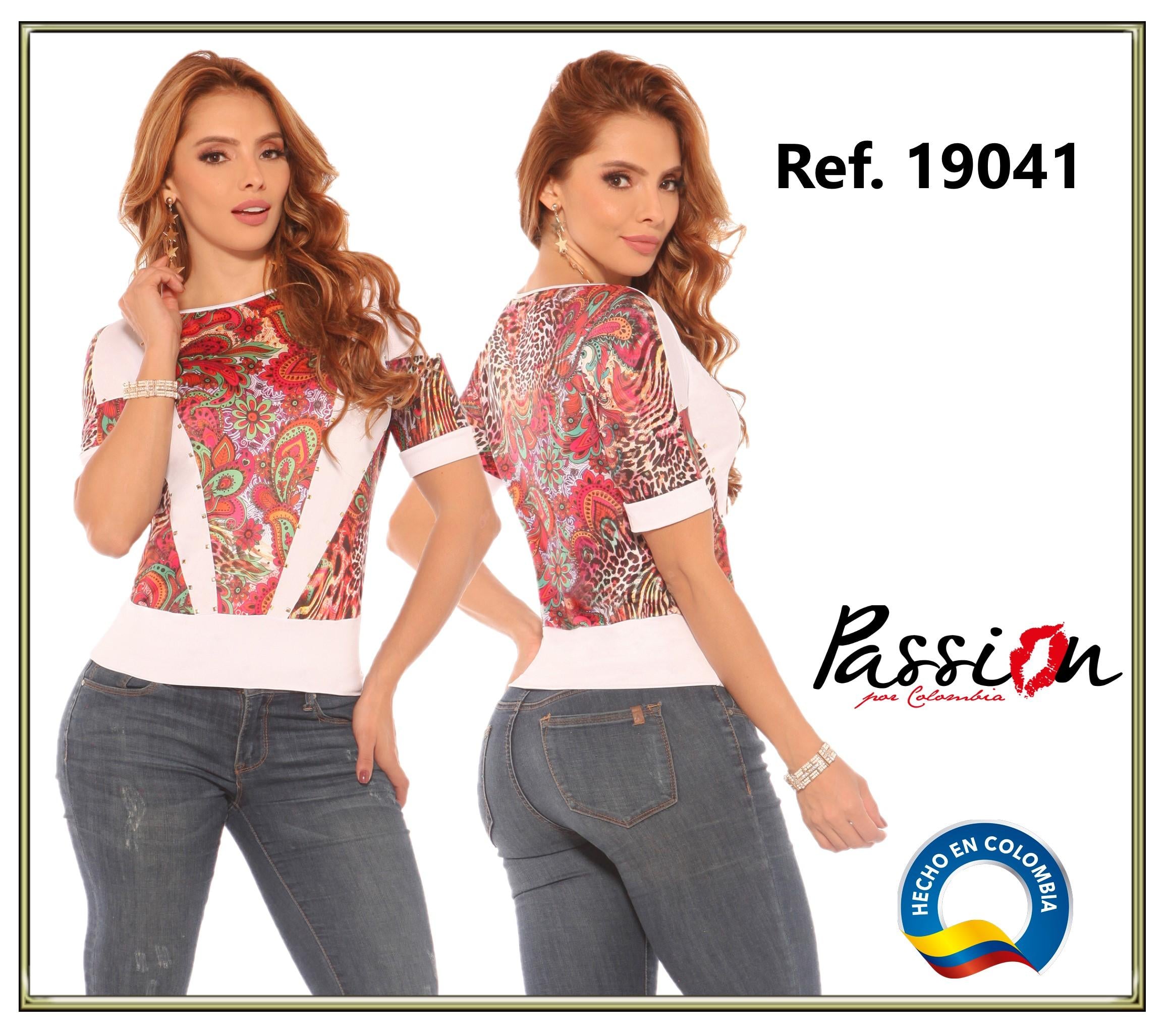 Ref. 004 -19041 BLUSA DAMA MANGA CORTA COLOMBIANA - Ropa Colombiana