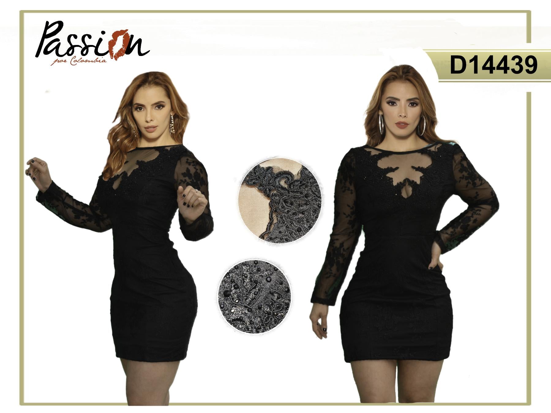 Ref. 003 -D14439 Vestido De Fiesta para Dama, Estilo Americano con mangas largas semitransparentes y Decoradas. - Ropa Colombiana