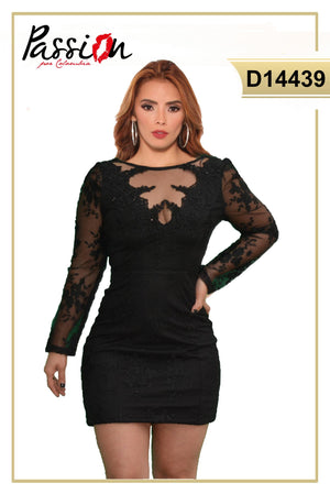 Ref. 003 -D14439 Vestido De Fiesta para Dama, Estilo Americano con mangas largas semitransparentes y Decoradas. - Ropa Colombiana
