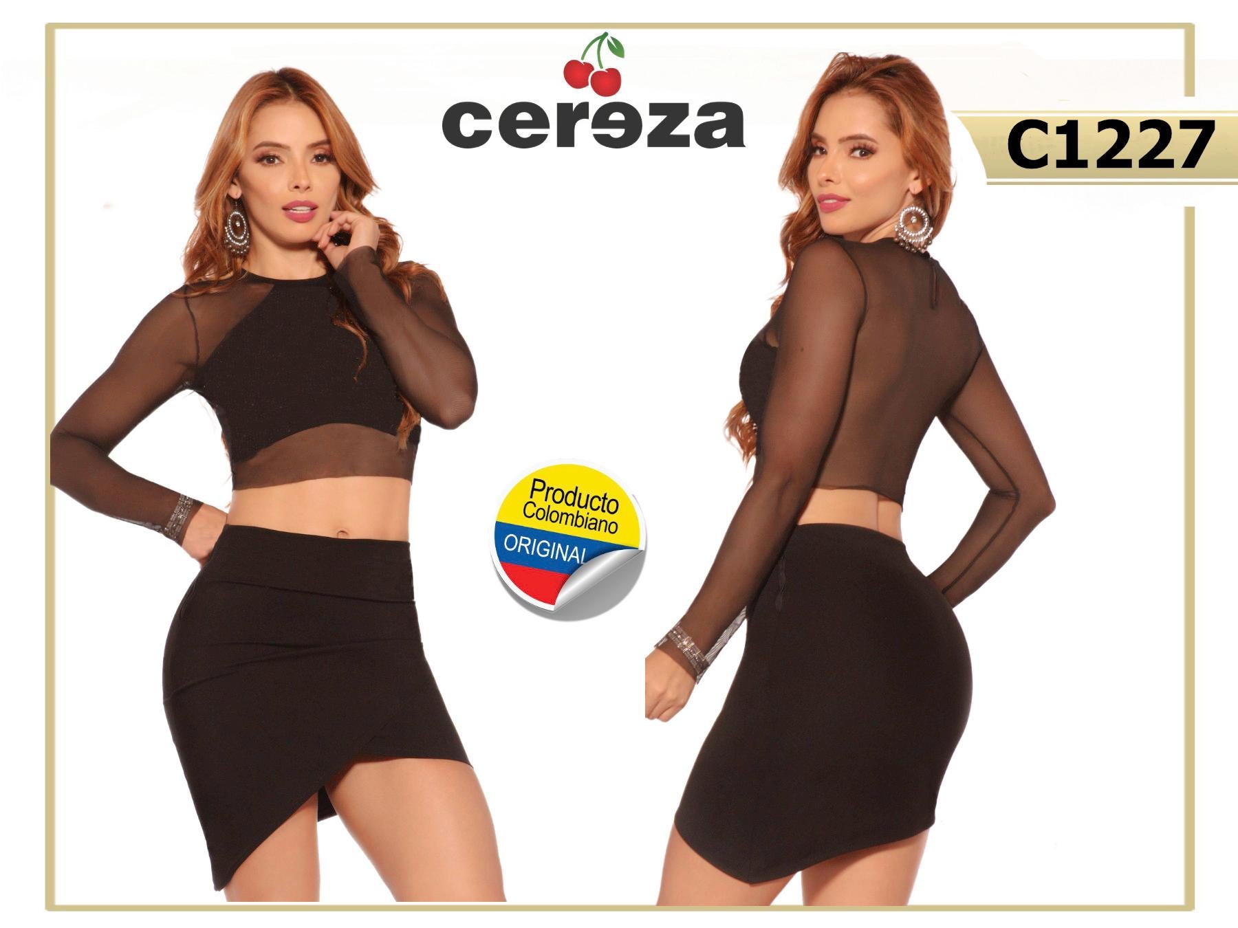 Ref. 004 -C1227 Conjunto Colombiano de blusa y falda de tonos básicos y diseño sexy - Ropa Colombiana