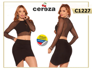 Ref. 004 -C1227 Conjunto Colombiano de blusa y falda de tonos básicos y diseño sexy - Ropa Colombiana
