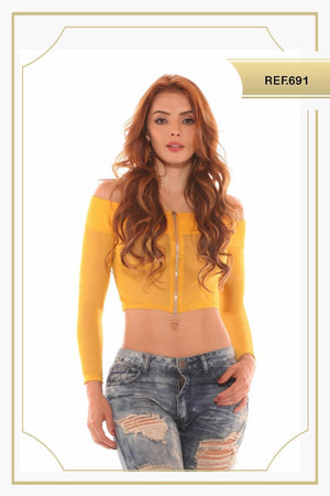 Ref. 003 -0691 Sexy Blusa Corta Americana con mangas largas - Ropa Colombiana