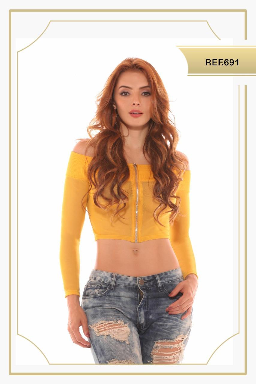 Ref. 003 -0691 Sexy Blusa Corta Americana con mangas largas - Ropa Colombiana