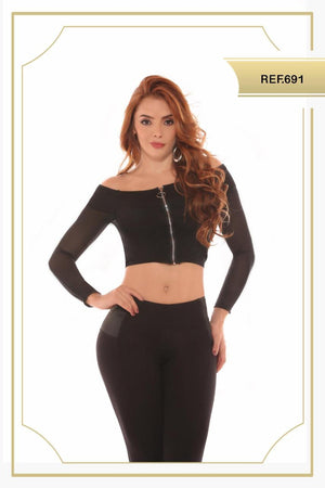 Ref. 003 -0691 Sexy Blusa Corta Americana con mangas largas - Ropa Colombiana