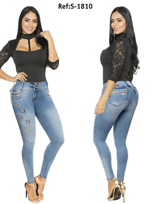 Ref. 037 -S-1810 Vaqueros push up colombianos de moda - Ropa Colombiana