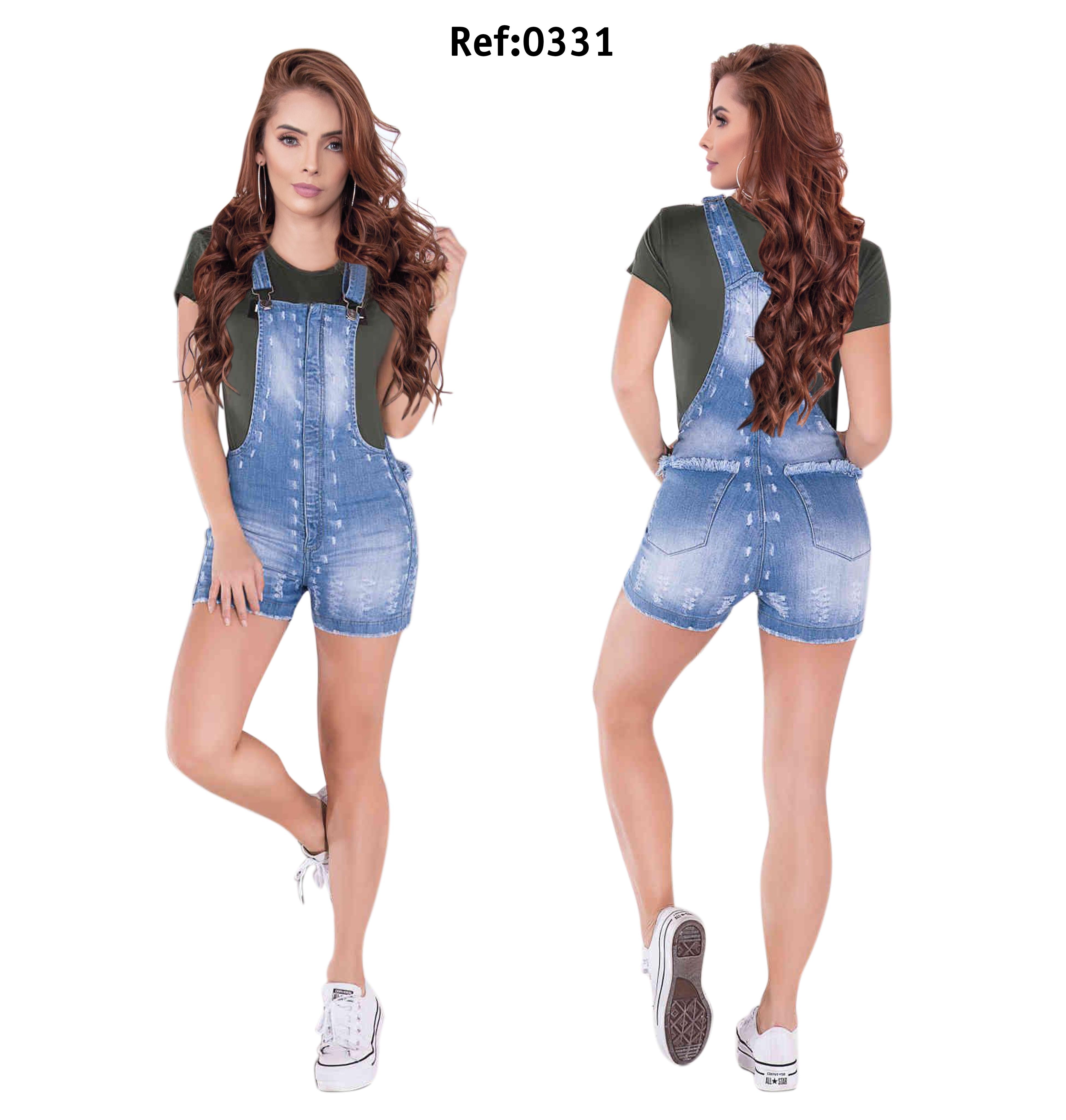 Ref. 011 -AR00331 Overol en jean - mono short vaquero - Ropa Colombiana