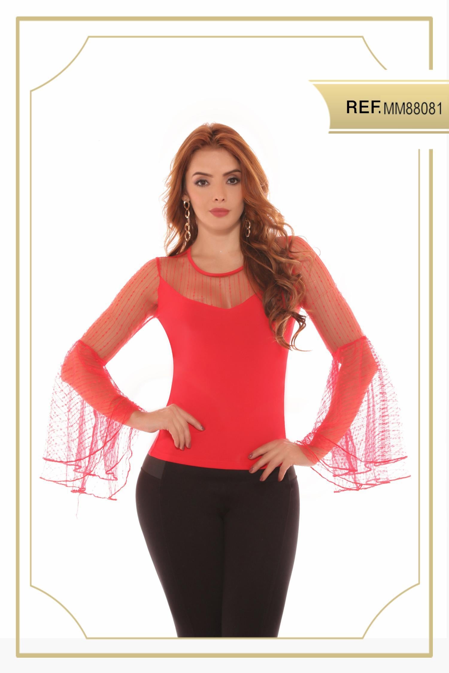 Ref. 003 -MM88081 Fantástica Blusa Americana con mangas anchas y translucidas - Ropa Colombiana