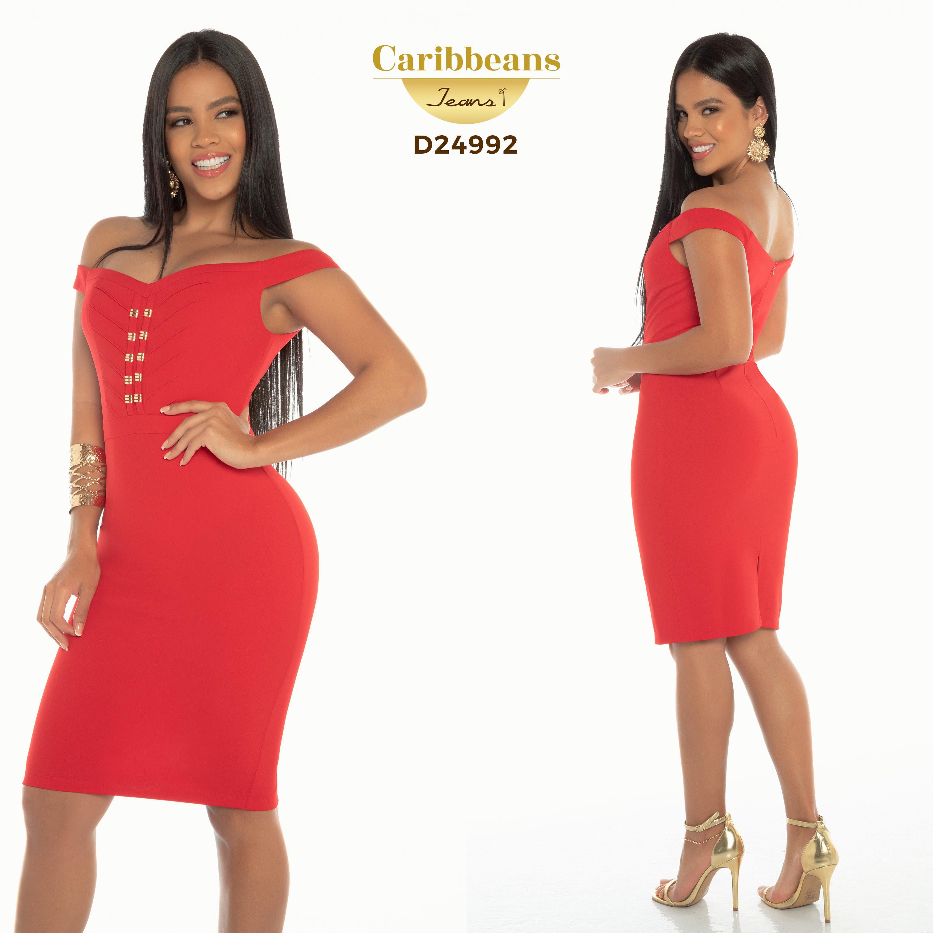Ref. 003 -D24992 Vestido Corto Americano sin Mangas, Detalles en el Pecho - Ropa Colombiana