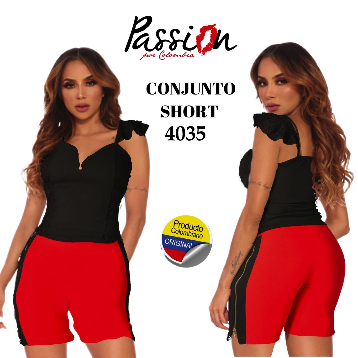 Ref. 030 -4035 Conjunto Short Colombiano con Decorado Lateral