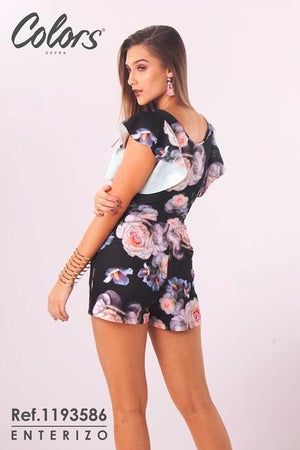 Ref. 045 -1193586 Enterizo Colombiano Short Flores - Ropa Colombiana