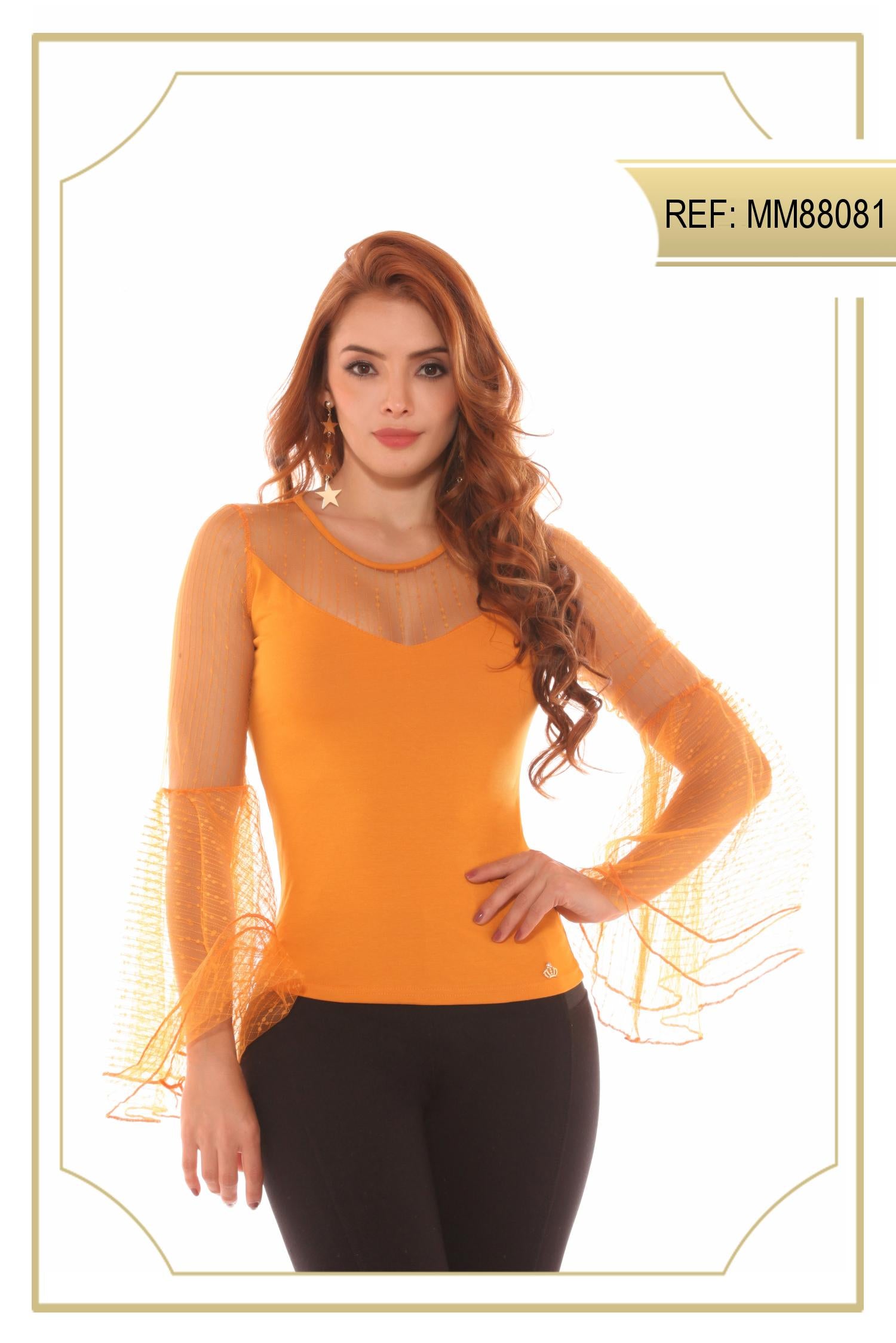 Ref. 003 -MM88081 Fantástica Blusa Americana con mangas anchas y translucidas - Ropa Colombiana