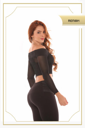 Ref. 003 -0691 Sexy Blusa Corta Americana con mangas largas - Ropa Colombiana