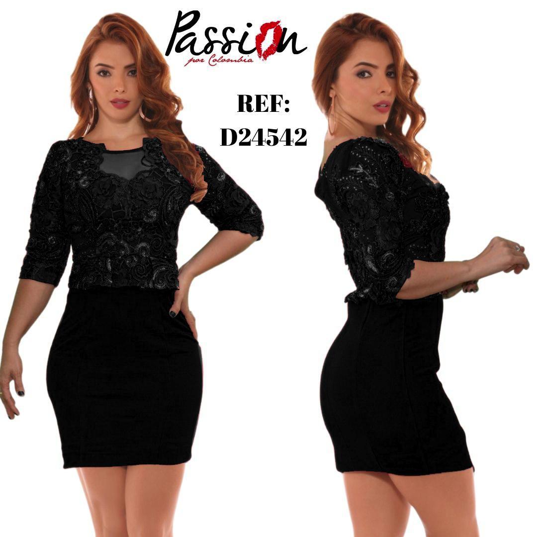 Ref. 003 -D23400-24542 Vestido de Fiesta corto con falda y superior decorado con lentejuelas - Ropa Colombiana