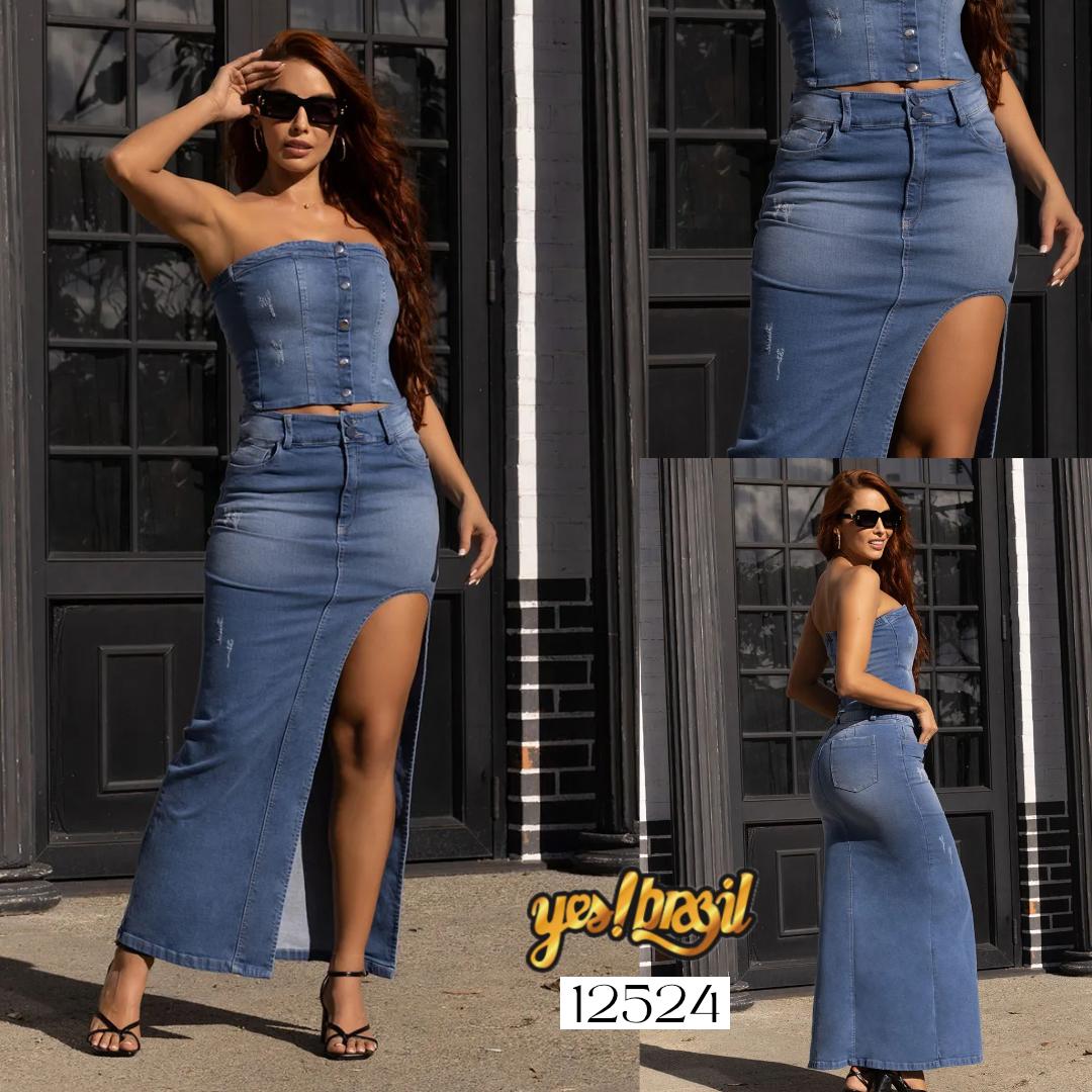 Ref. 018 -12524 Conjunto Jean de Falda Larga Colombiano - Ropa Colombiana