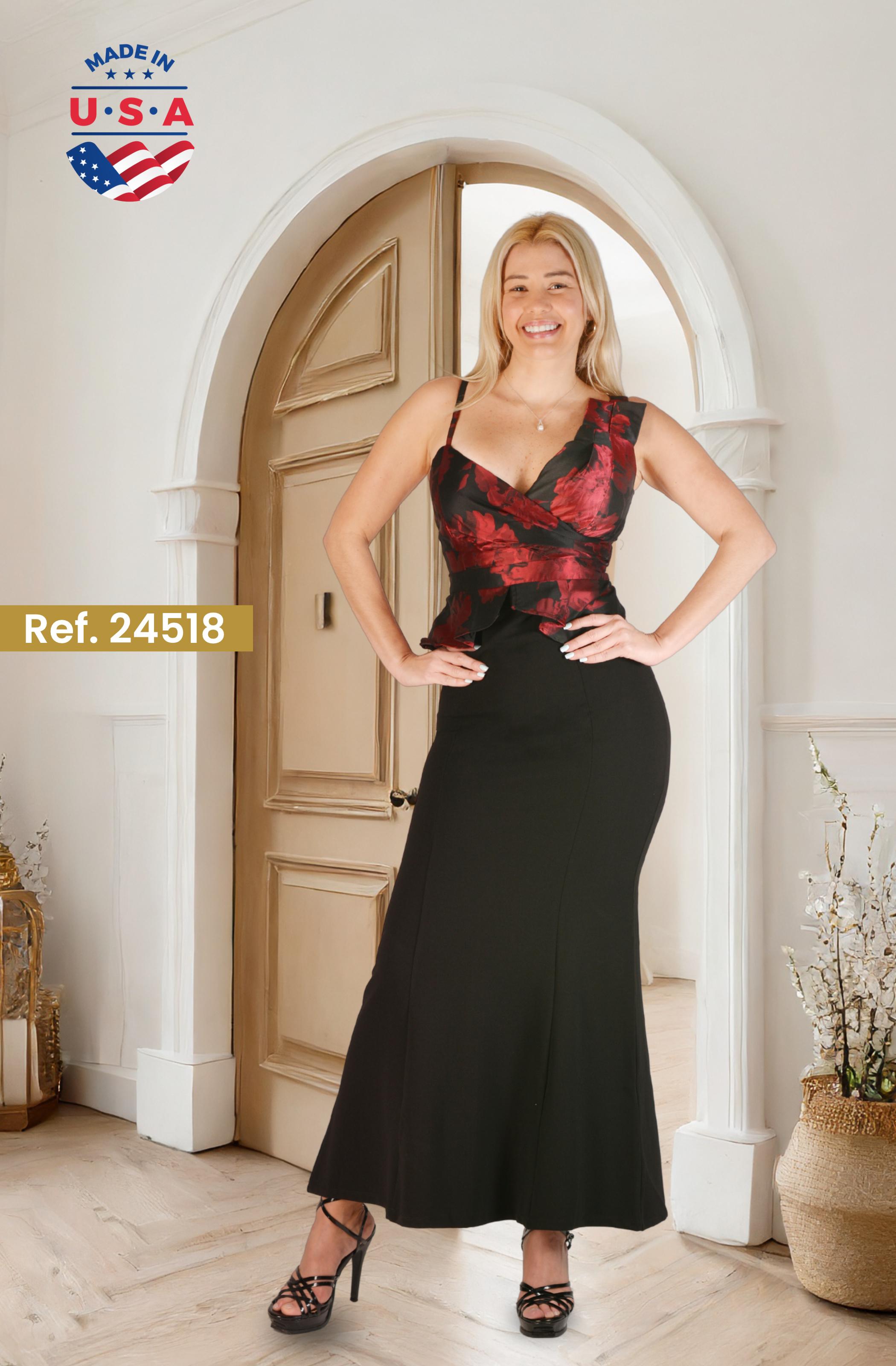 Ref. 003 -D24518 Vestido Americano Largo de Moda, Diseño Exclusivo y Original - Ropa Colombiana