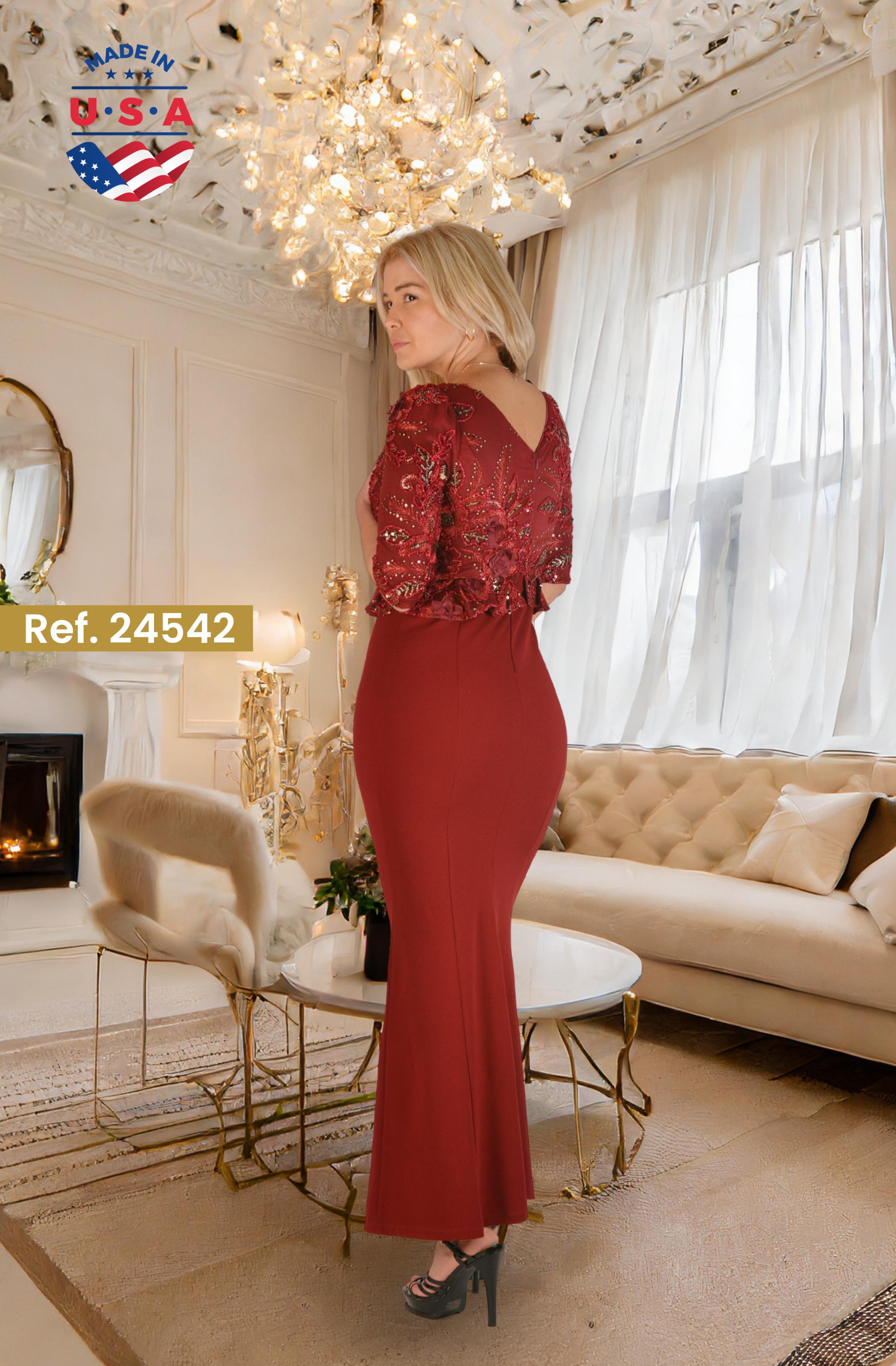 Ref. 003 -D24542 Vestido de Fiesta largo con falda y superior decorado con lentejuelas - Ropa Colombiana