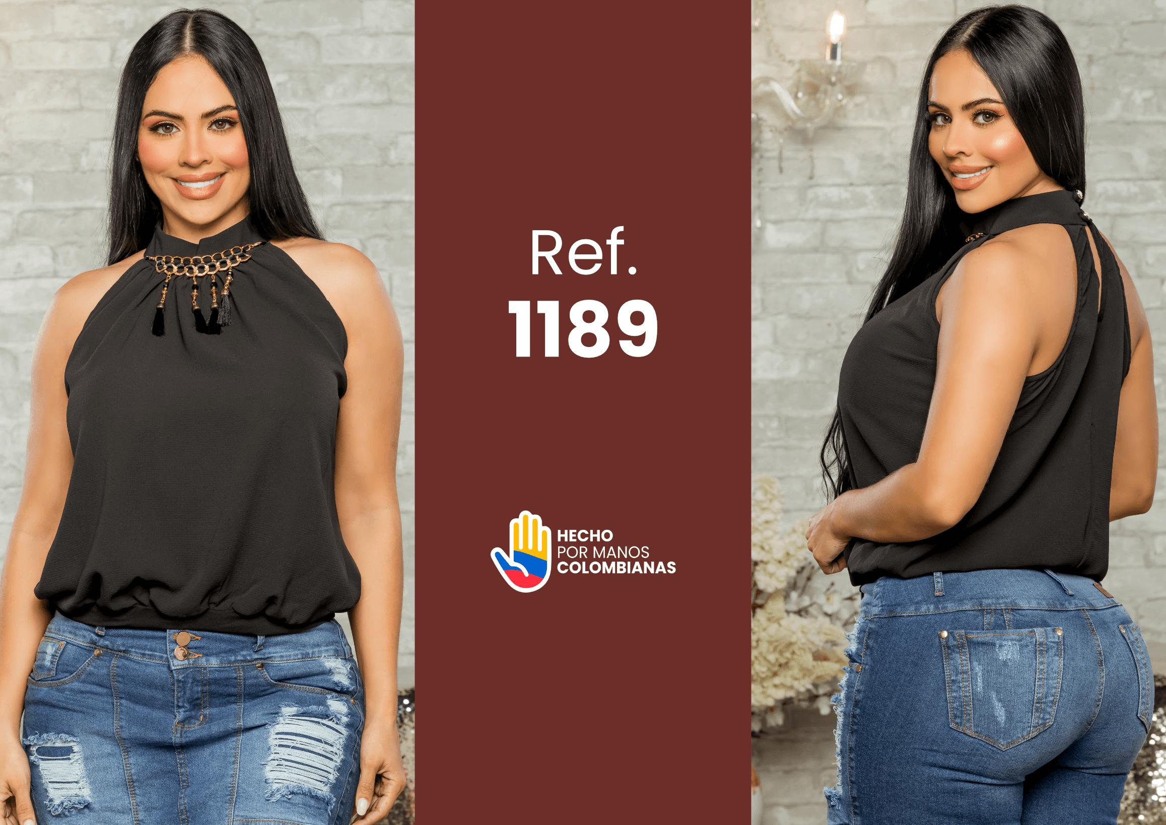 Ref. 055 -1189 Blusa de Mangas cortas y Decorado en el Cuello hecha en Colombia - Ropa Colombiana
