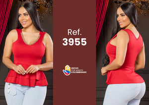Ref. 055 -3955 Blusa con detalles en el Cuello y Boleros - Ropa Colombiana