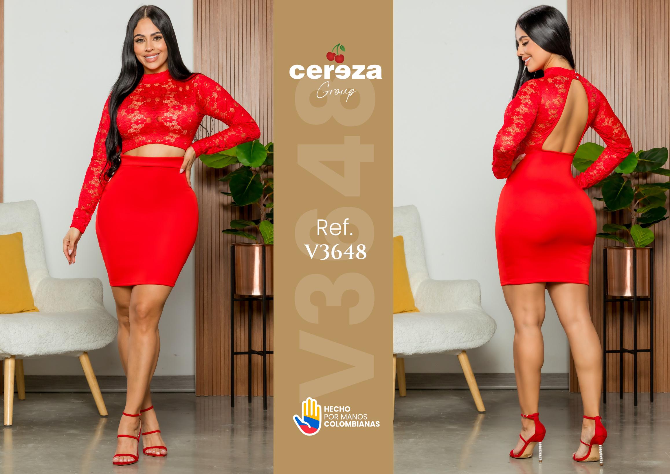 Ref. 004 -V3648 Vestido Colombiano Marca Cereza con Diseño exclusivo, Corto y con Espalda Descubierta que lo hace super sexy y llamativo - Ropa Colombiana