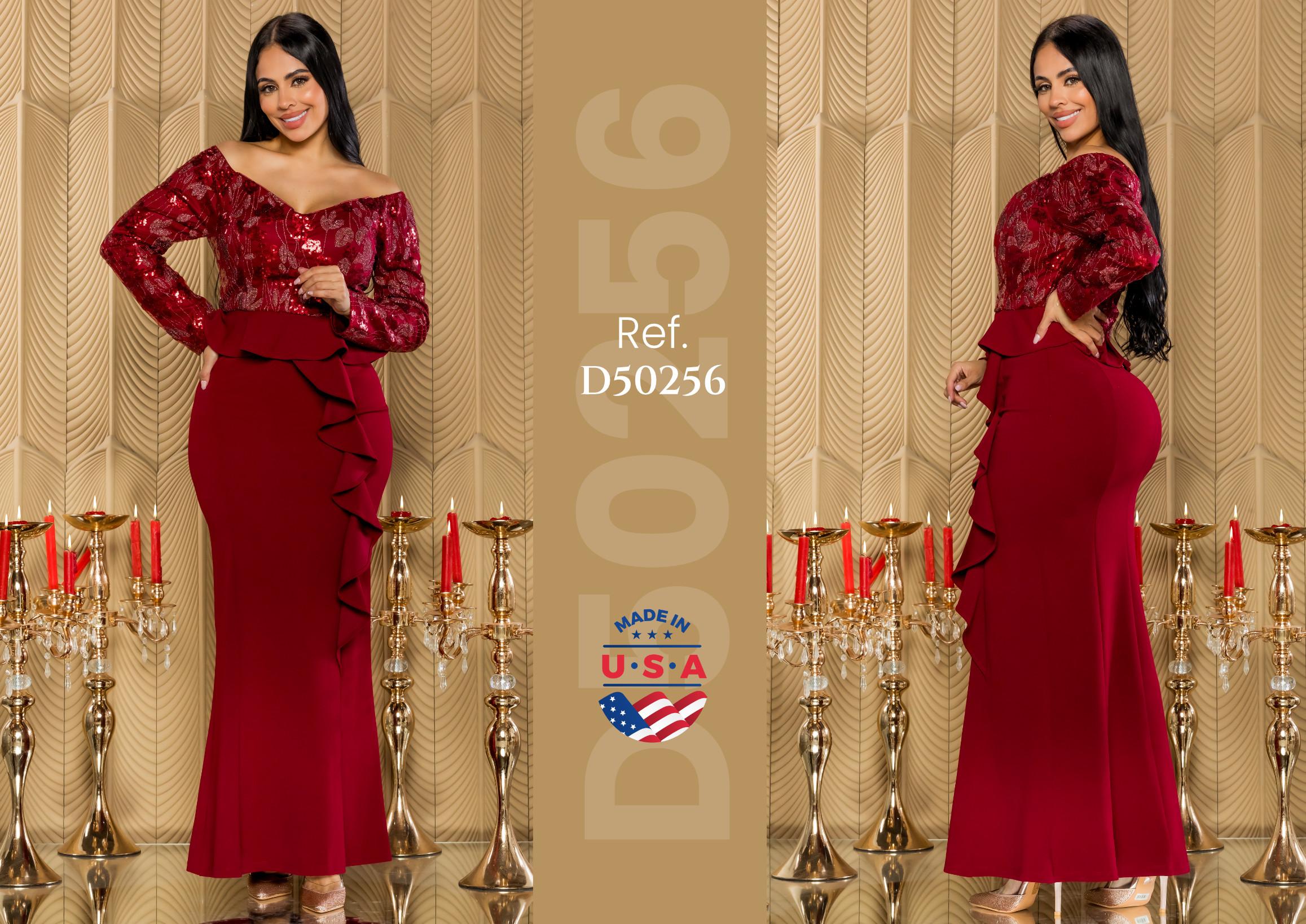 Ref. 003 -D50256 Vestido Americano de Fiesta corto color vinotinto - Ropa Colombiana