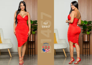 Ref. 003 -D1457 Vestido Americano de Fiesta con falda Corta, tiras sobre los hombros espalda descubierta - Ropa Colombiana