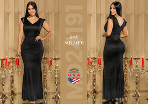Ref. 003 -MD24191 Vestido Americano Largo decorado con flores - Ropa Colombiana