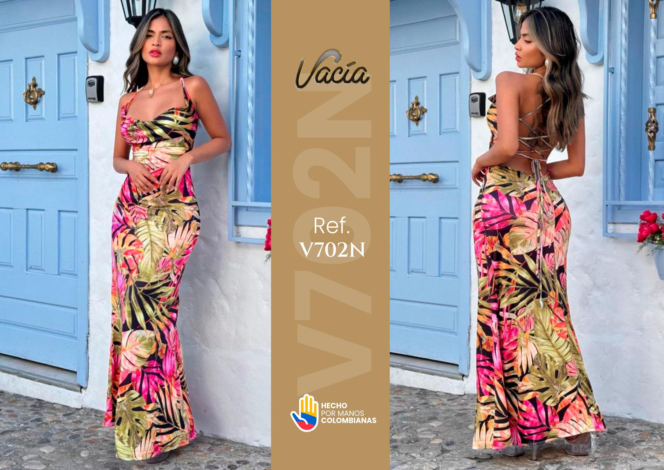 Ref. 049 -V702N Vestido Largo Colombiano - Ropa Colombiana