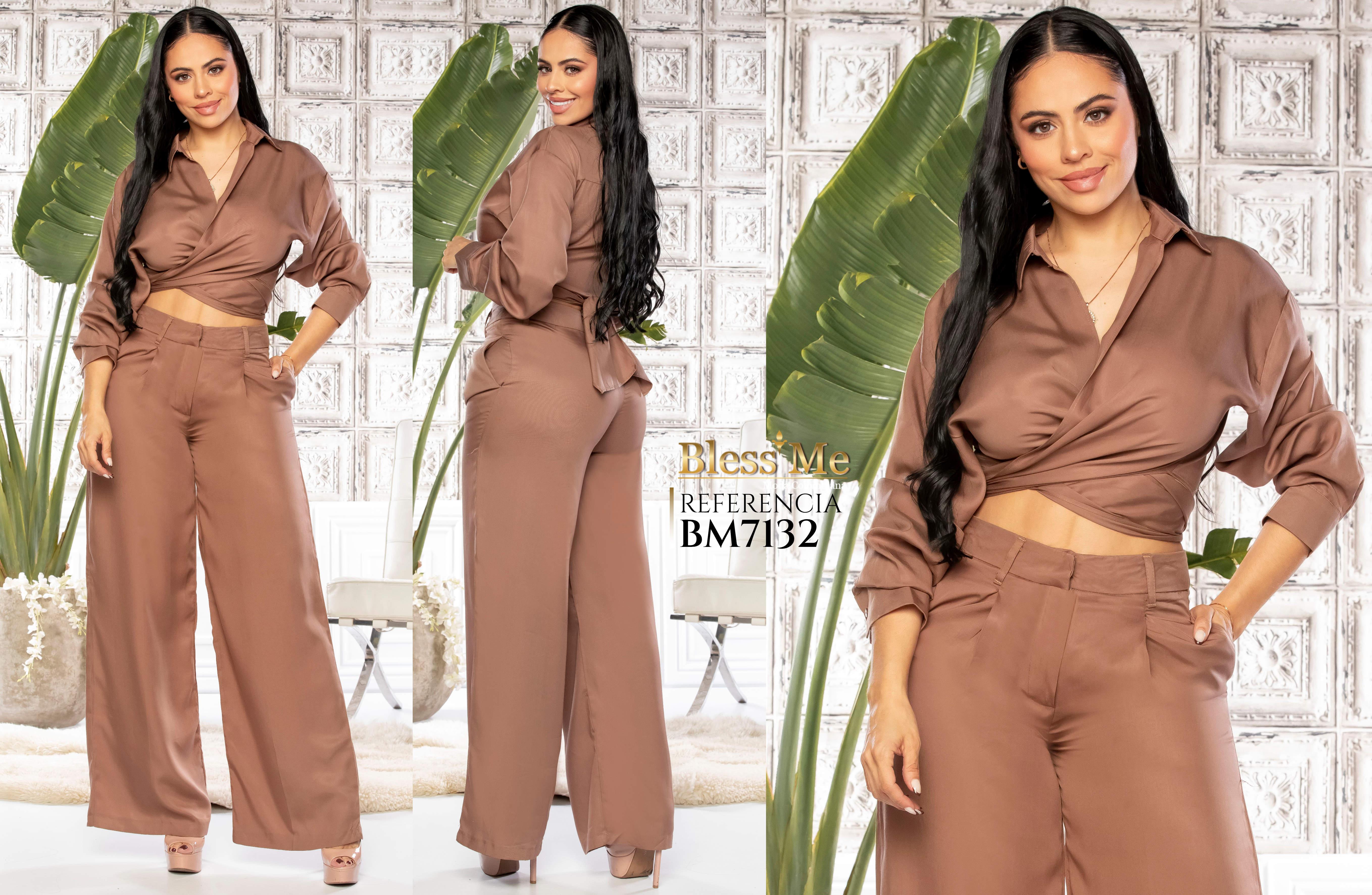 Ref. 5214002 -BM7132 Conjunto colombiano para mujer con pantalón y blusa a juego - Ropa Colombiana