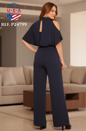 Ref. 003 -P24799 Enterizo de Moda con Mangas y hombros descubiertos, pantalón amplio y ceñido al cuerpo. Horma tu Figura y Luce Fantástica - Ropa Colombiana