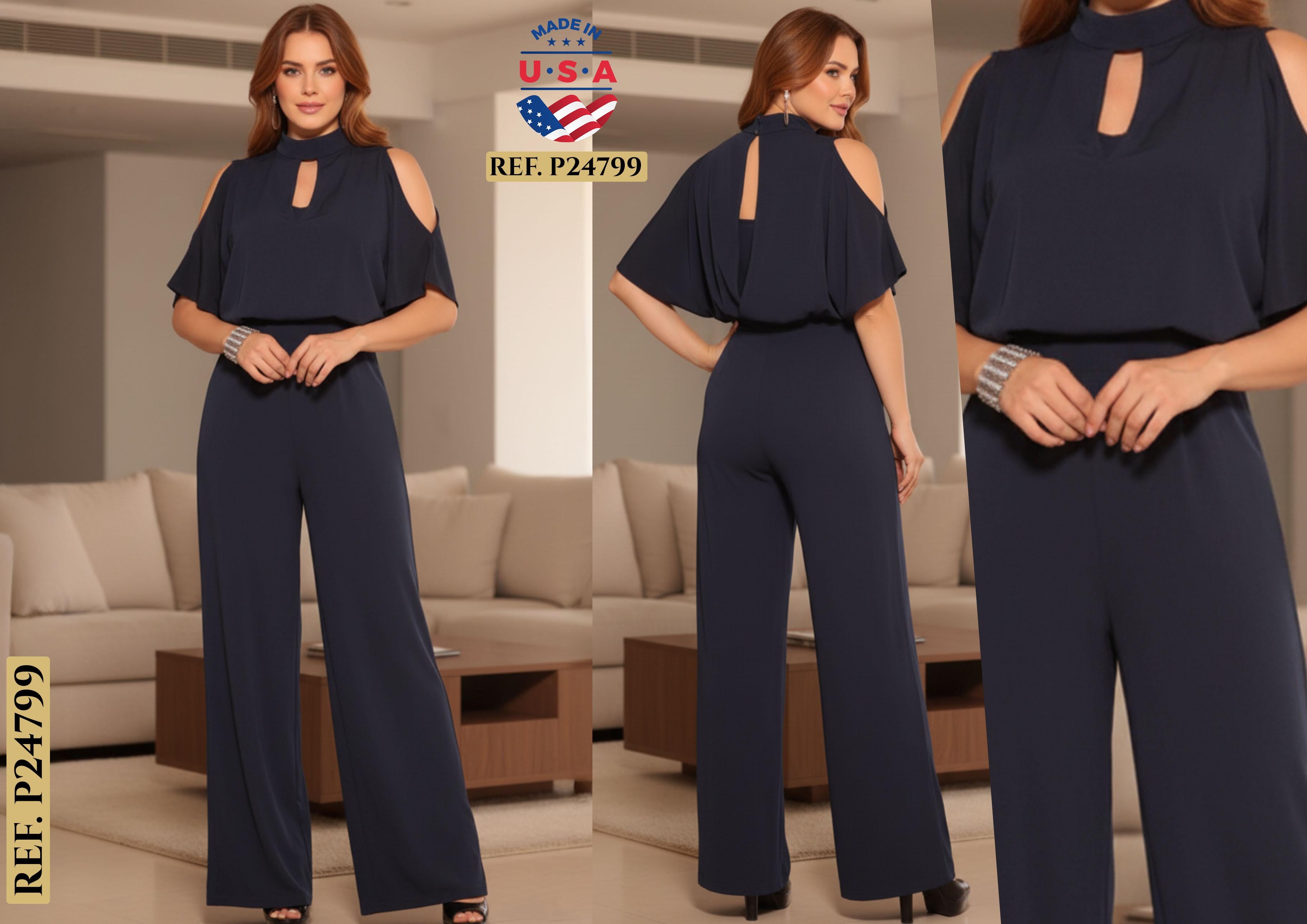 Ref. 003 -P24799 Enterizo de Moda con Mangas y hombros descubiertos, pantalón amplio y ceñido al cuerpo. Horma tu Figura y Luce Fantástica - Ropa Colombiana