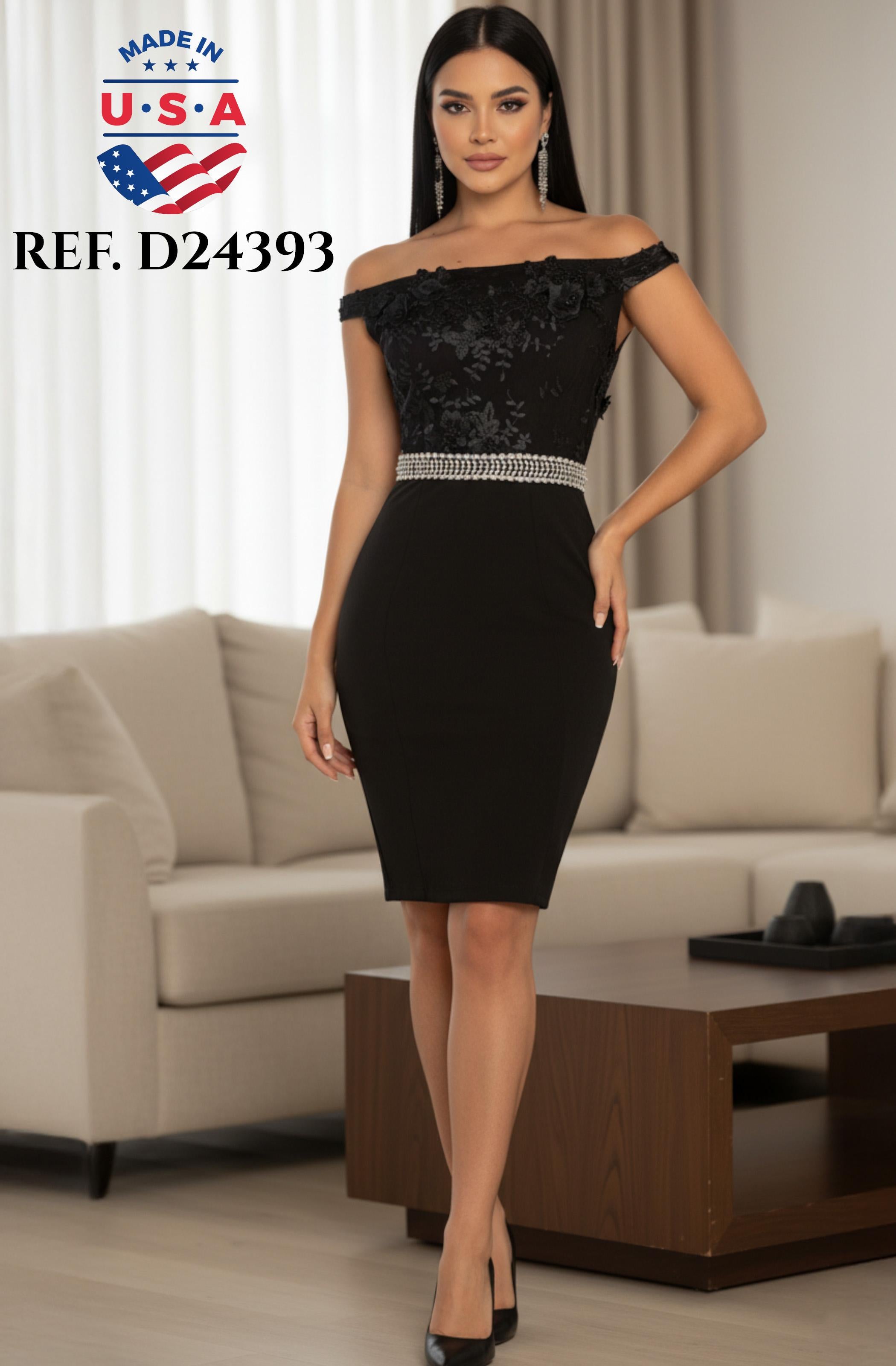 Ref. 003 -D24393 Vestido Americano de Dama con parte superior en brocado tipo blusa y falda largo a la rodilla, decoración en cintura - Ropa Colombiana