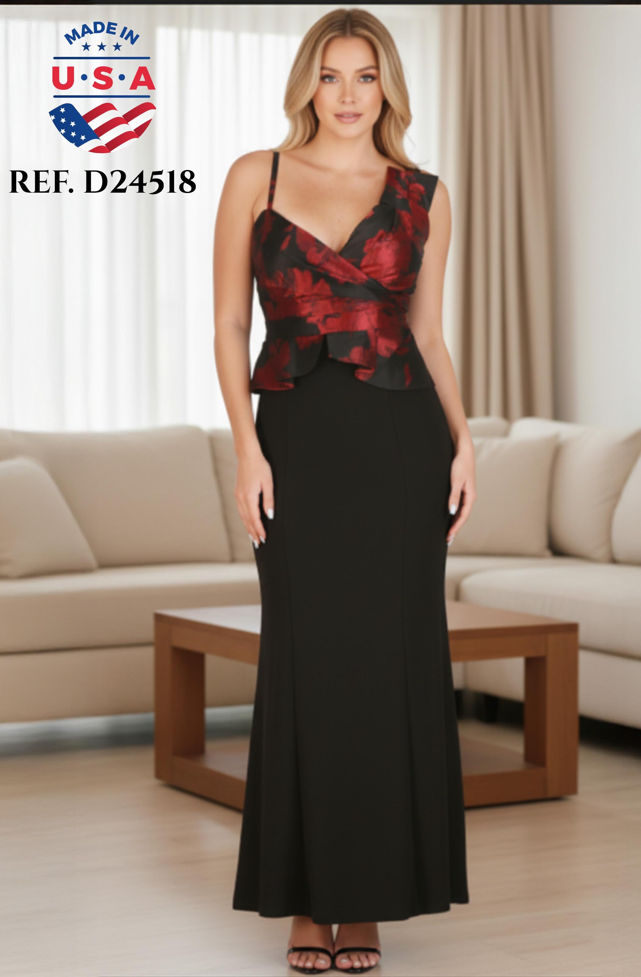 Ref. 003 -D24518 Vestido Americano Largo de Moda, Diseño Exclusivo y Original - Ropa Colombiana
