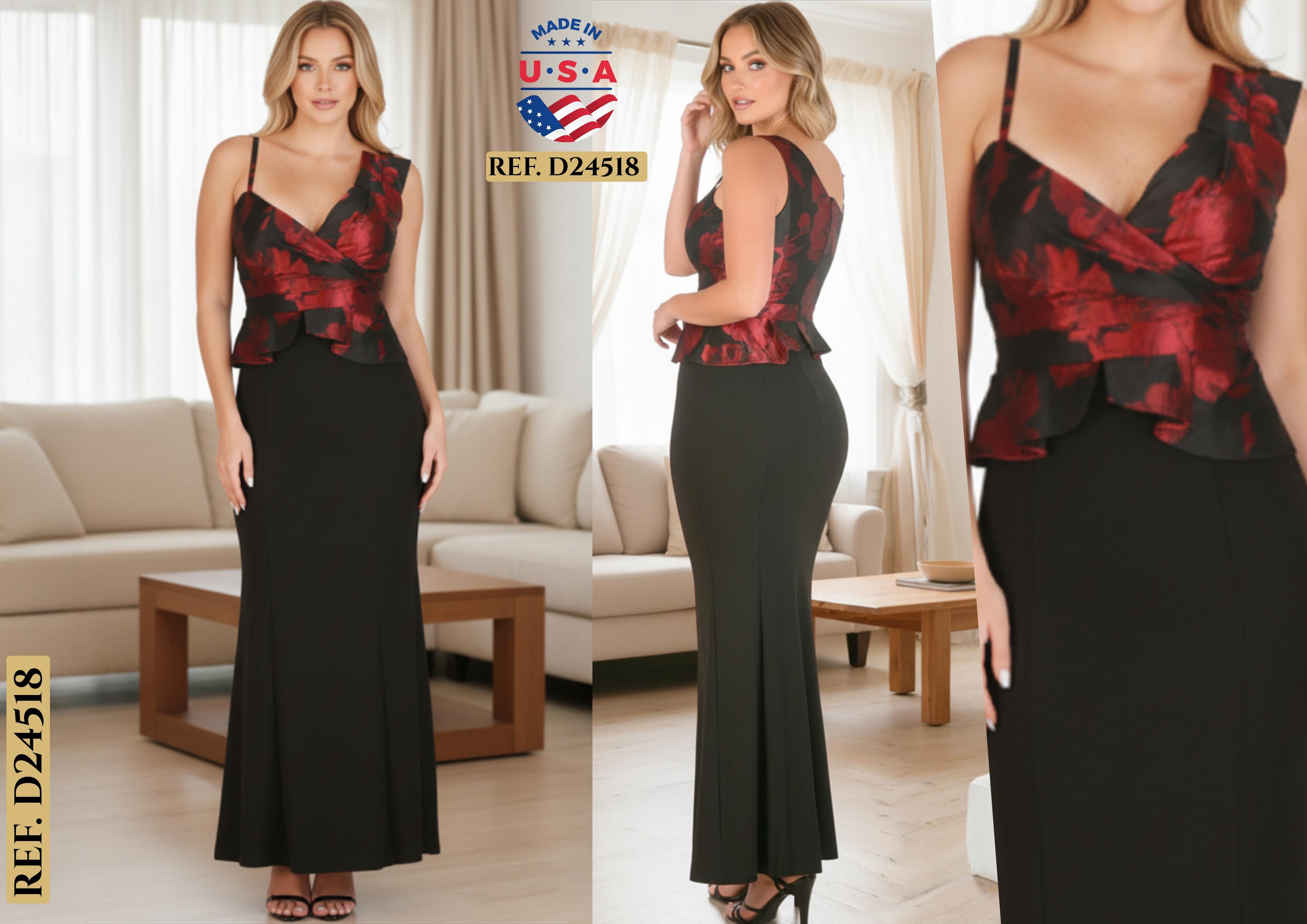 Ref. 003 -D24518 Vestido Americano Largo de Moda, Diseño Exclusivo y Original - Ropa Colombiana