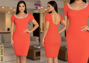 Ref. 003 -D50170 Vestido de Fiesta Corto,Con Cuello Redondo y Decorado. - Ropa Colombiana