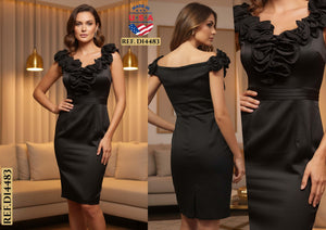 Ref. 003 -D14483 Vestido De Fiesta con Decorado Hermoso en Pecho y escote, Diseño exclusivo - Ropa Colombiana