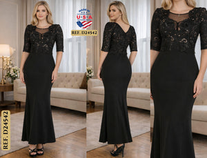Ref. 003 -D24542 Vestido de Fiesta largo con falda y superior decorado con lentejuelas - Ropa Colombiana
