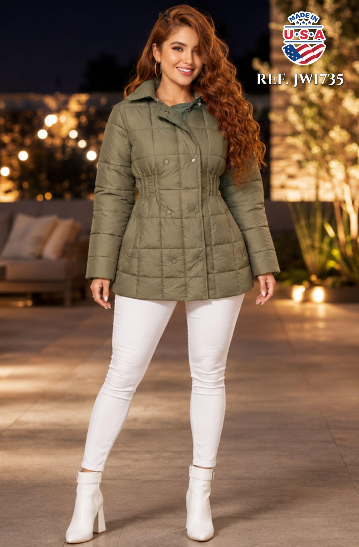 003 -JW1735 CHAQUETA ACOLCHADA CON CAPUCHA - Ropa Colombiana