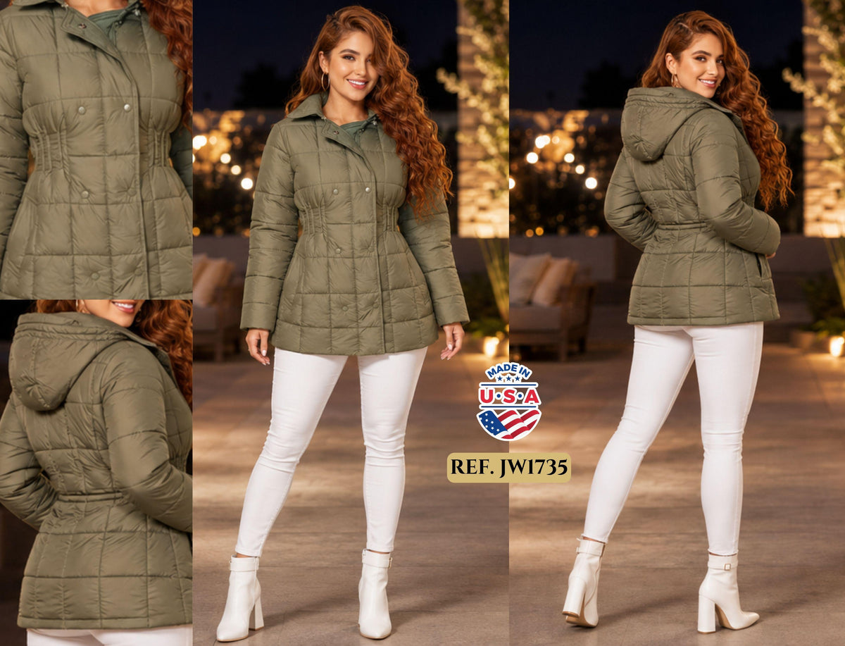 003 -JW1735 CHAQUETA ACOLCHADA CON CAPUCHA - Ropa Colombiana