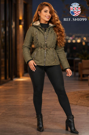 003 -SN1099 Chaqueta Americana de Moda Con Gorro, Doble Cierre - Ropa Colombiana